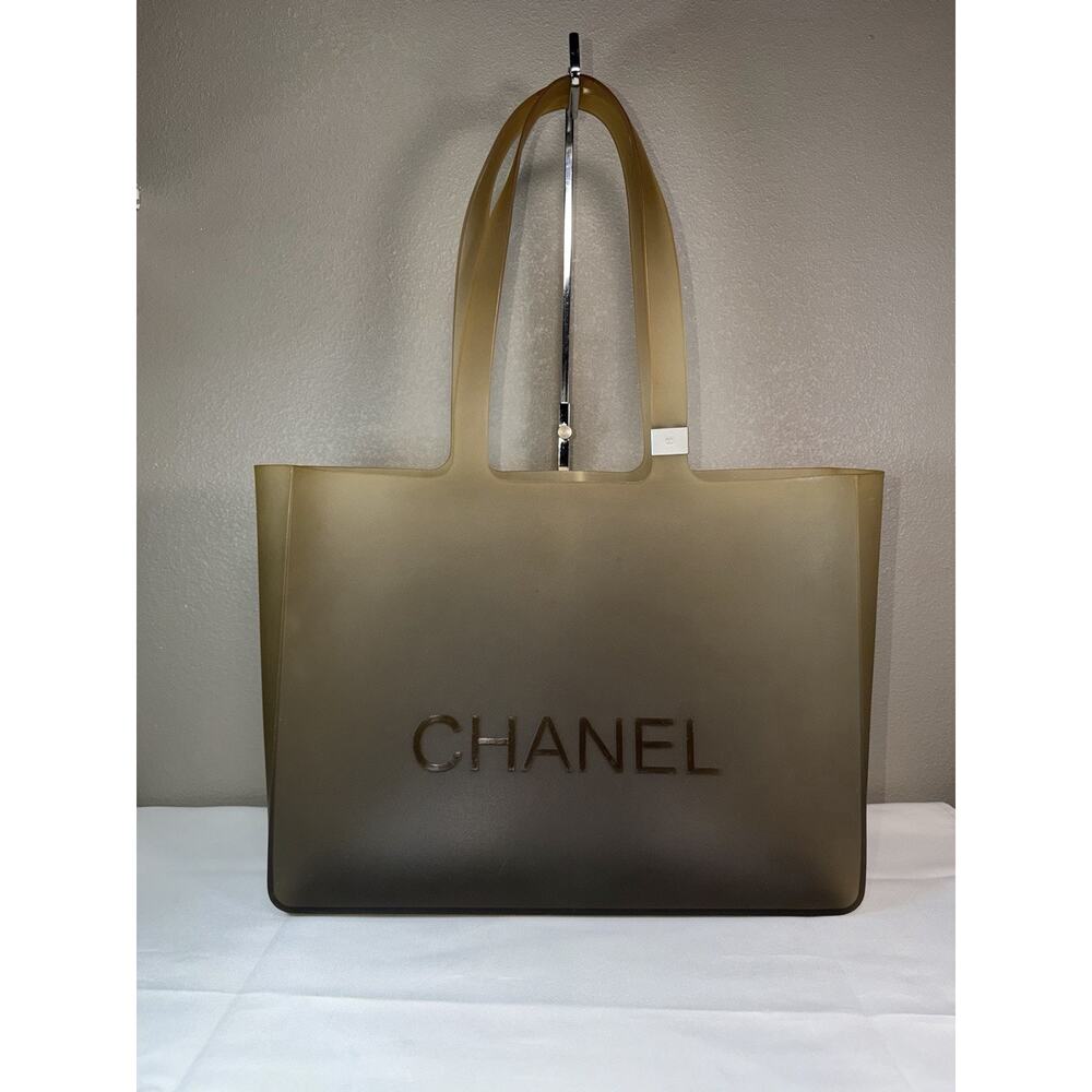 Chanel XL Jelly Rubber Rare Khaki Gray Frosted Ombre Tote Shoulder Carryall Bag